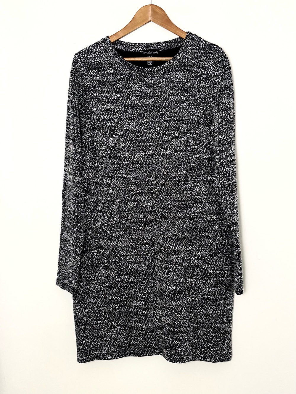 Long Tall Sally Black Marled Knit Long Sleeve Shift Dress Pockets 12 Tall 12T